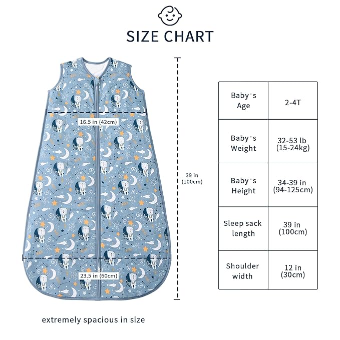 Baby Sleep Sack 2-4 T 95% Rayon from Bamboo 5% Spandex Boys & Girls Wearable Blanket 1.0 TOG Toddler Sleeping Sack 2- Way Zipper X-Large Blue Bears
