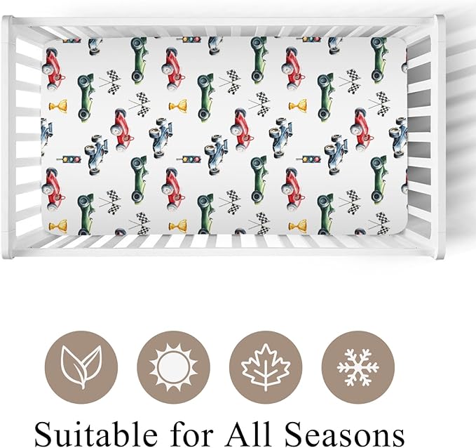 Cute Race Trophy Flag Traffic Light Baby Crib Sheet for Boys & Girls 28x52 Inch Transportation Vehicles Bed Sheet for Standard Crib and Toddler Mattress Crib Sheets Flag One Size
