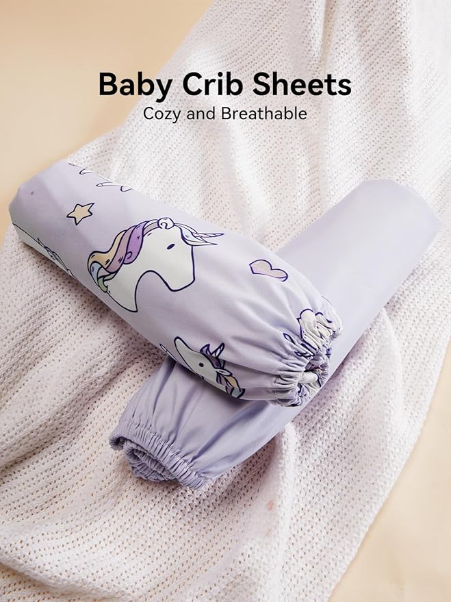 TILLYOU Baby Crib Sheets for Boys Girls, Super Soft Toddler Bed Sheets, 2 Pack Sheets for Standard Crib Mattress 28x52in, Pony