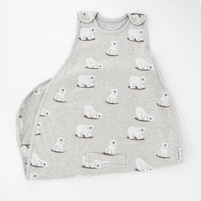 Woolino 4 Season Sleep Sack - Ultimate Merino Wool and Organic Cotton Sleeping Bag - Two-Way Zipper Adjustable Universal Size Sleep Sack for Baby (2-24 Months) - Polar Bear