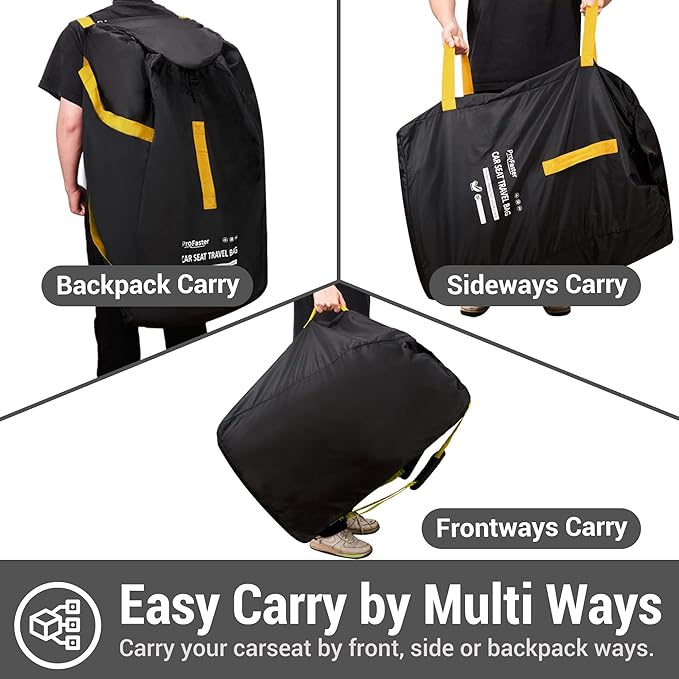 ProFaster Car Seat Travel Bag Backpack for Air Travel - Karfast Universal Infant Carseat Gate Check Bag Cover for Airplane, Foldable with Pouch, Yellow