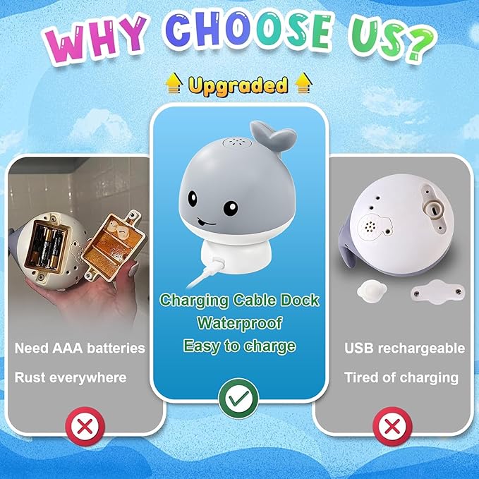 Gigilli Baby Whale Bath Toy - Easy Charging Bath Toys for Kids Ages 1-3 Light Up Bath Fountain Toy 6-12-18 Months Toddlers Bathtub Toy Sprinkler Baby Christmas Stocking Stuffers Birthday Gifts