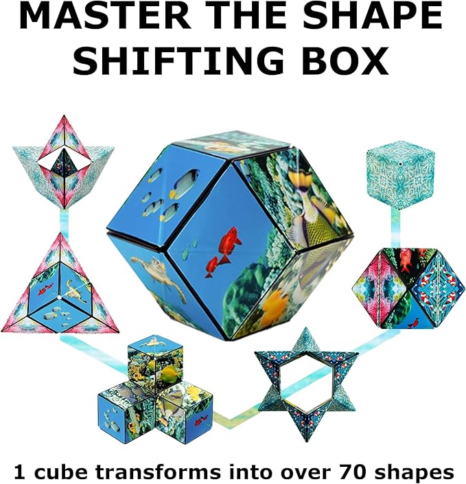 Shashibo Shape Shifting Box - Award-Winning STEM Fidget Toy with Strong Magnets - Fidget Cube Transforms Into 100+ Shapes, Christmas Stocking Stuffers Gift for Kids, Teens, and Adults (Undersea)