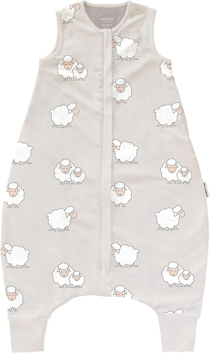 Woolino 4 Season Baby Sleep Bag with Feet Opening, Australian Merino Wool and Organic Cotton, Toddler Sleeping Bag, 6-18mo, Sheep