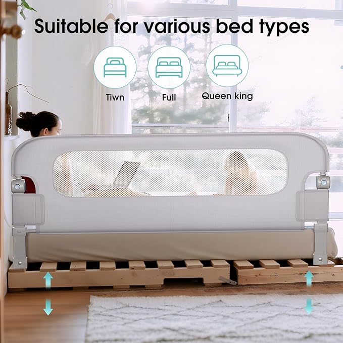 Baby Bed Rail Guard for Toddlers - 78" Toddler Bed Rails for Twin, Full, Queen, King Bunk Size Bed Swing Down Bedrail Extral Tall Child Safety Side Railing Guards for Kids Gray