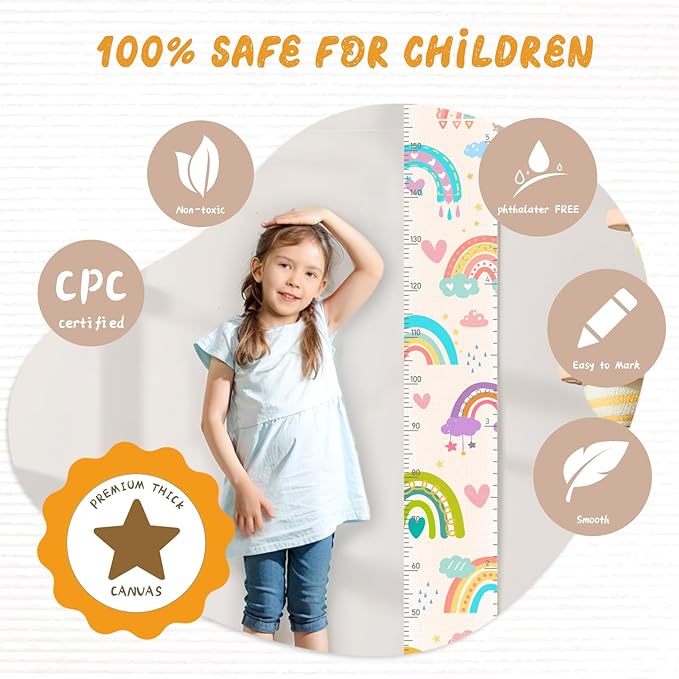 Woodemon Personalized Name Height Chart for Kids, Rainbow Height Measurement for Wall, Child Height Measure Wall Chart Bedroom Nursery Wall Decoration, Playroom Essentials, Children's Day Gifts