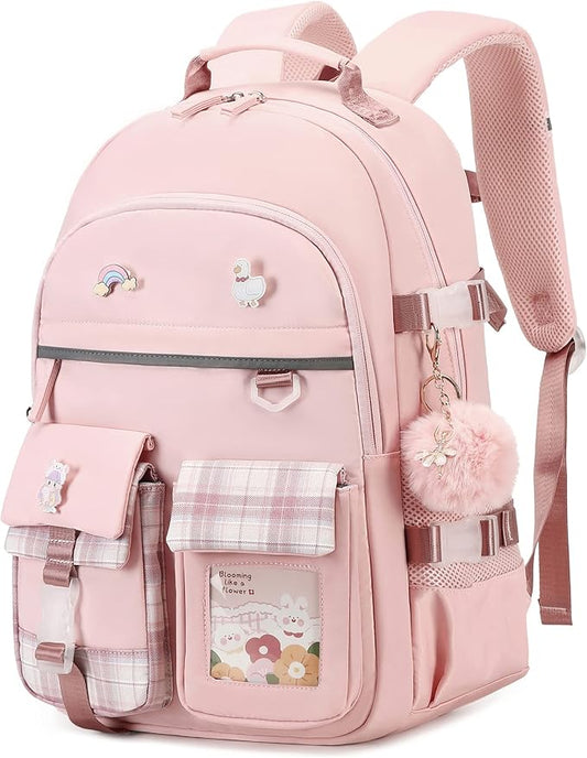 KIDNUO Backpack for Girls, 15.6 Inch Laptop School Bag Kids Kindergarten Elementary College Backpacks Large Bookbags for Teen Girl Women Students Casual Travel Daypacks (Pink)