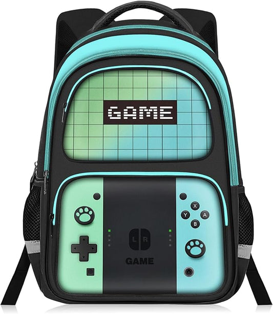 JIRAIKEI Kids Backpack For Boys，Gamer Boys Backpack For Children Teens Elementary Middle School, 17″ Students Bookbag