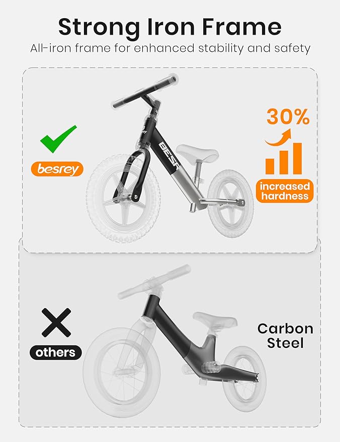 besrey Toddler Balance Bike 2 Year Old, All-Metal Frame | 12" Motion-Activated Lighting Wheels | All-Terrain | Kids Bike with Padded Adjustable Seat | Gift Bike for Boys Girls 2 3 4 5 Years Old