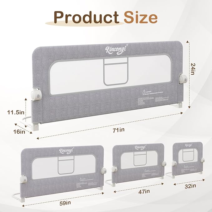 Bed Rail for Toddlers, 71 Inch Wider U-Shape Base Toddler Bed Rails, Swing Down Breathable Baby Bed Rail Guard for King, Queen, Full, Twin Bed Guard Rail for Toddlers