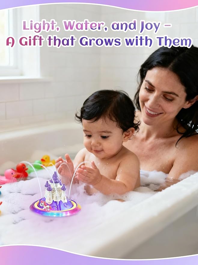 Light up Baby Bath Toys Birthday Gifts- LED Color-Changing Lights & Automatic Water Spray, Fun Bathtub Water Toys for Kids Ages 1-3 Toddlers, Purple