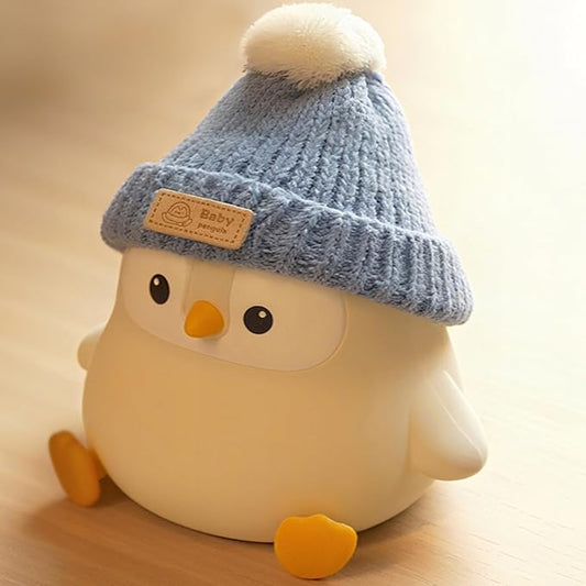 Penguin Lamp with Knit Hat,Cute Penguin Night Light,Safe Soft Silicone,Dimmable Nursery Nightlight, Squishy Animal Lamp,Room Decor,White Elephant Gifts for Kids /Boys Girls Baby,Valentine's Day Gift