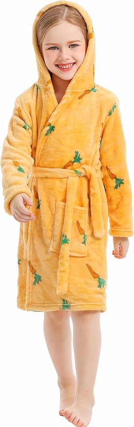 Toddler Robes Cute Pattern Bathrobe Unisex Kids Robe Baby Flannel Hoodie Pajamas Sleepwear