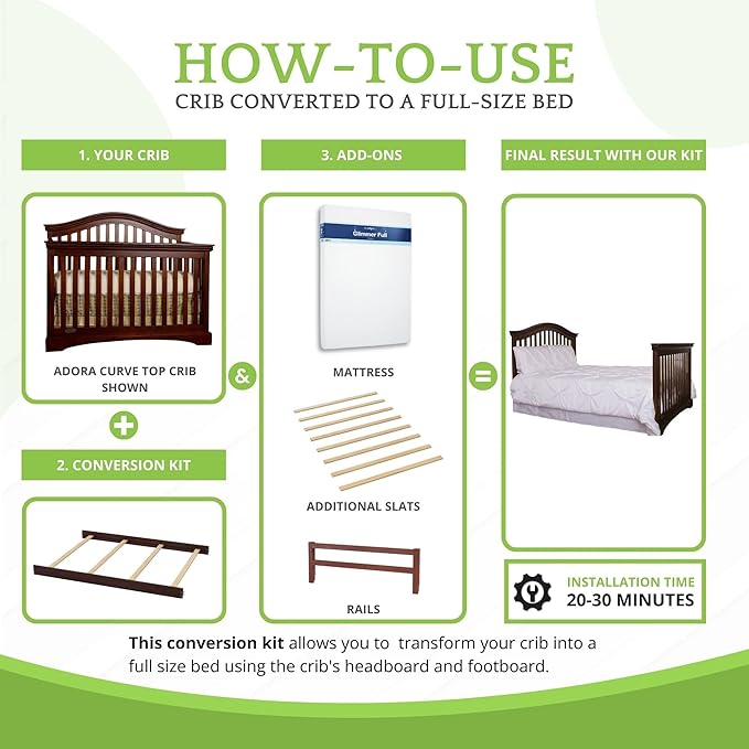 Full-Size Conversion Kit Bed Rails for Evolur Cribs - Solid Wood Crib Convertible Kit to Kids Bed - Transitional Style Rails & Easy-to-Install Child Essentials for Safety (Sienna or Merlot)