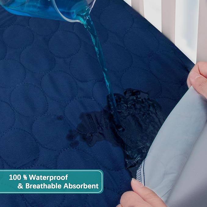 Biloban Crib Mattress Protector Pad Waterproof, Toddler Waterproof Crib Mattress Cover, Machine Washable & Dryer Fit Baby Toddler Bed Mattress Protector (Standard Size 52” x 28”), Navy Blue
