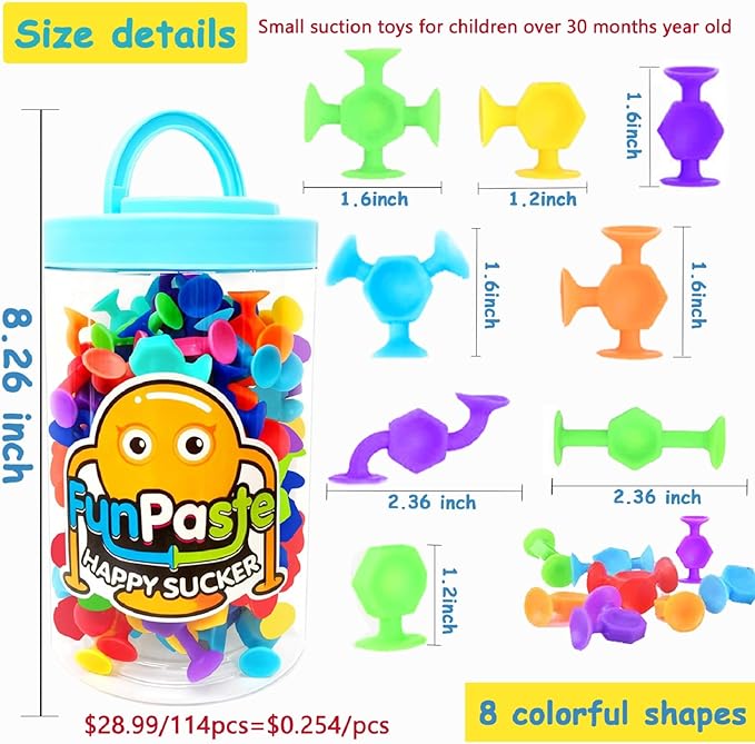 114pcs Suction Cup Bath Toys for Kids Toddlers Family Game - Preschool Learning Sensory Montessori Classroom Stocking Stuffers for Ages 3-8 Bathtub Window Toys for Autism