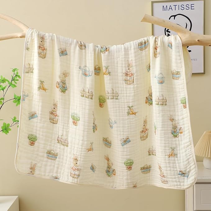 Ultra Soft Muslin Baby Blanket,A Versatile Swaddle and Bed Blanket for Babies, Toddlers, Boys, and Girls (1 Pack Rabbit).