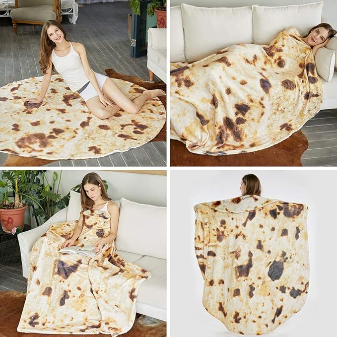 SeaRoomy Burritos Tortilla Throw Blanket, Tortilla Wrap Blankets, Novelty Tortillas Round Blanket Giant Tortillas Round Soft Blankets for Adults and Kids (Brown, 90 inches)