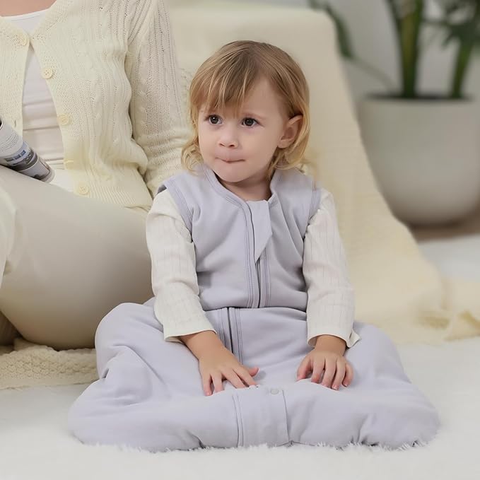Mosebears Sleep Sack Baby Winter Wearable Blanket with 2-Way Zipper,2.5 TOG Cotton Sleep Sack Unisex (Light Grey, 12-18 Months)
