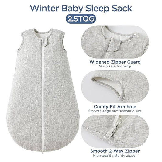 Duomiaomiao 2.5 TOG Baby Sleep Sack 100% Cotton Winter Baby Wearable Blanket, Warm Quilted Comfy Toddler Sleeping Sack