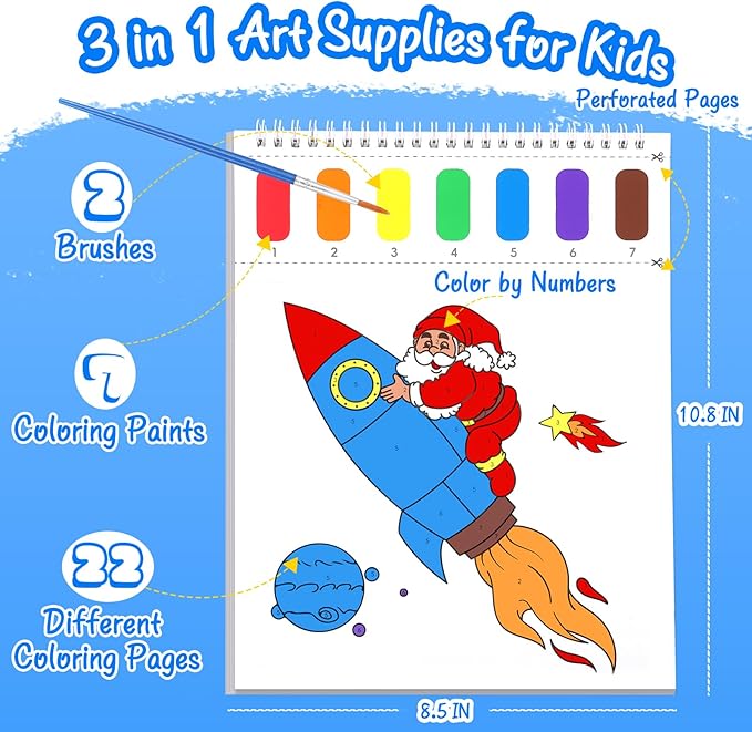 Paint with Water Coloring Books for Toddlers, Watercolor Painting Book and Drawing Art Paper for Kids Ages 3 4 5 6 7 8 Years Old, Outer Space Art Craft for Drawing with Brush