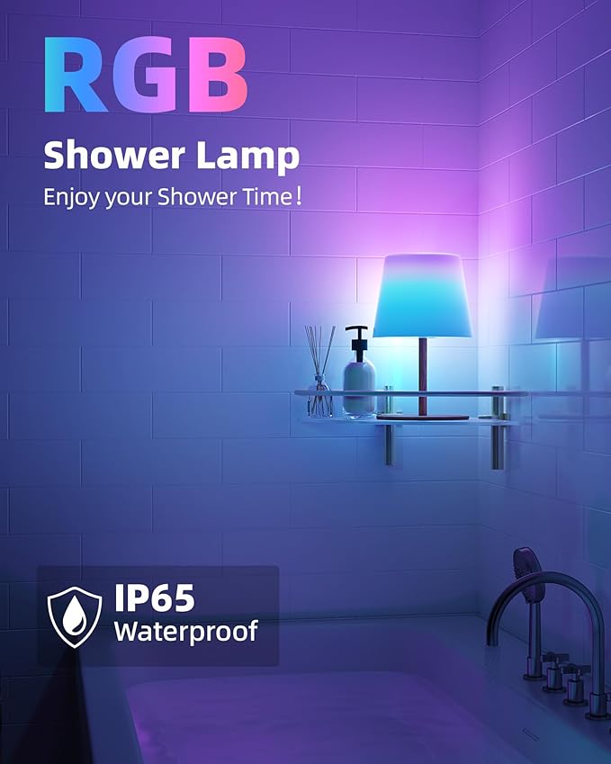 EZVALO Valentines Day Gifts for Her, RGB Color Changing Shower Lamp, 83 Scene Modes, IP65 Waterproof Rechargeable Cordless LED Light for Bathroom, Spa-Like Shower, Patio, Camping, Home Decor, 1Pcs