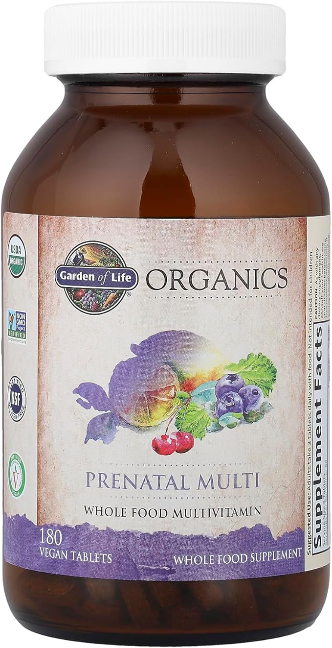 Garden of Life Organics Women’s Prenatal Multivitamin with Vitamin D3, B6, B12, C & Iron, Folate for Energy & Healthy Fetal Development – Organic, Non-GMO, Gluten-Free, Vegan, 60 Day Supply