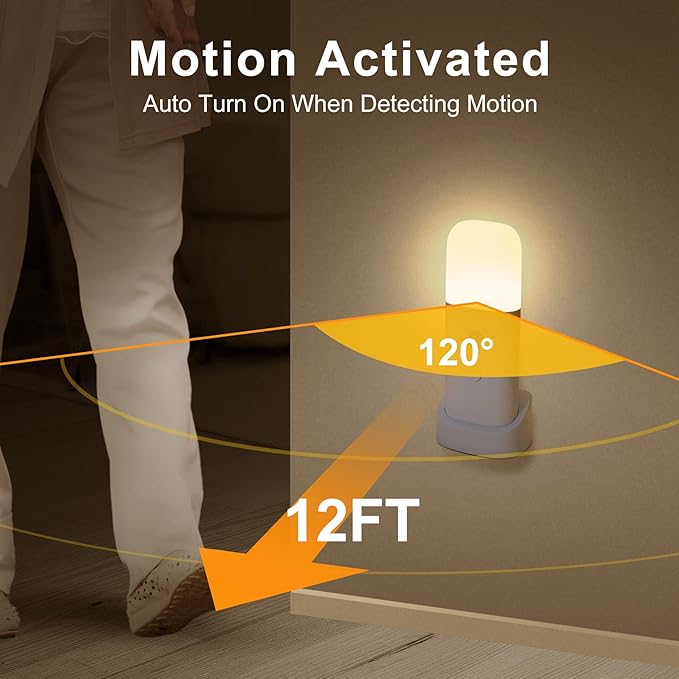 CREWEEL Rechargeable Motion Sensor Night Light, Battery Operated nightlights, Dimmable Motion Sensor Light Indoor, Cordless Motion Activated Night Lights for Adults, Bathroom, Bedroom, Hallway(2Pack)