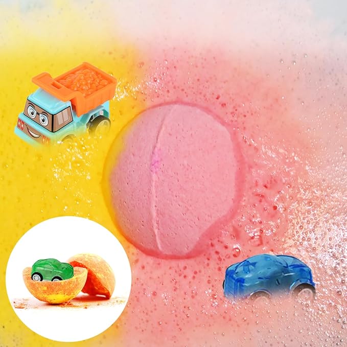 Bath Bombs for Kids with Toys Inside, Kids Bath Bombs for Boys Girls, 9-Piece Bathbomb Set Includes 9 Pull-Back Cars and 3 Vehicles, Halloween Christmas Birthday Easter Gift Set for Children