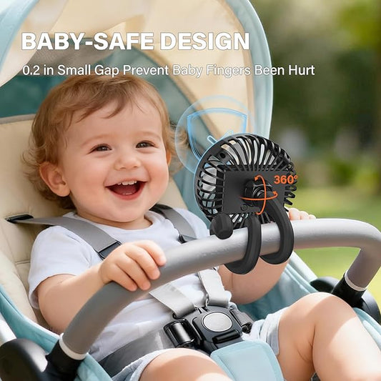 A2C Portable Stroller Fan [Rechargeable 4000mAh Battery, 3 Speeds, Flexible Base] Rotatable Travel Essentials for Handle Bar, Handheld Personal Cooling Fans for Gym Treadmill Peloton Bike/Camping/Gift