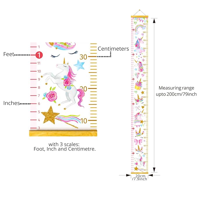HomeEvolution Kids Growth Chart Height Measuring Chart, Unicorn Canvas Wall Hanging Rulers for Baby Children Girls Bedroom Decor