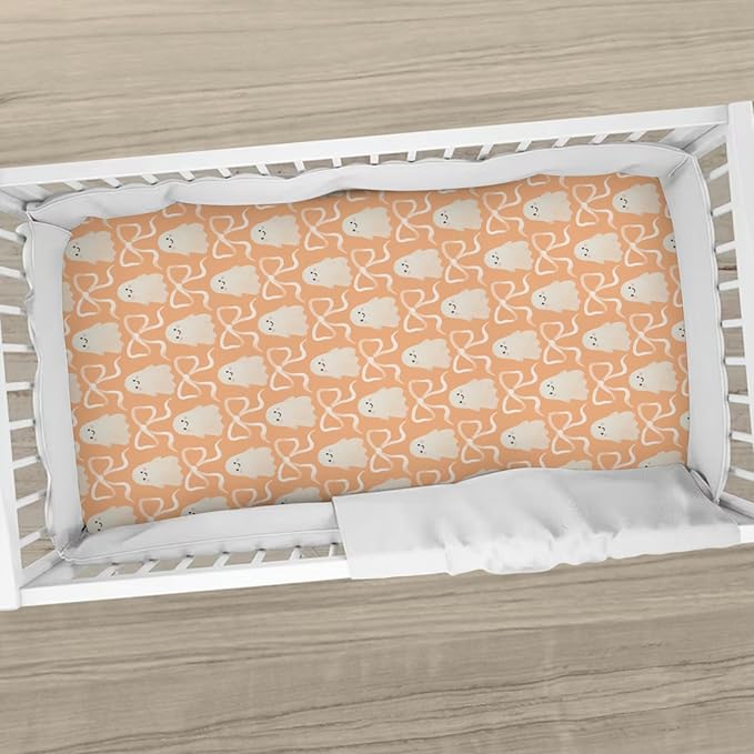 Halloween Spooky Orange Bows Baby Crib Sheets Cute Pastel Bows Soft Crib Sheet Spooky Season Fitted Crib Mattress Cover for Standard Crib and Toddler Mattresses 52"x28"