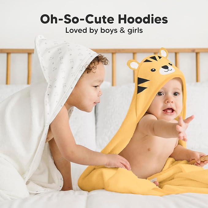 KeaBabies Hooded Baby Towel for Newborn - Viscose Derived from Bamboo Large Baby Bath Towels with Hood for Boys, Girls, Toddler, Extra Absorbent & Soft Newborn Bath Essentials (Tiger, Regular)