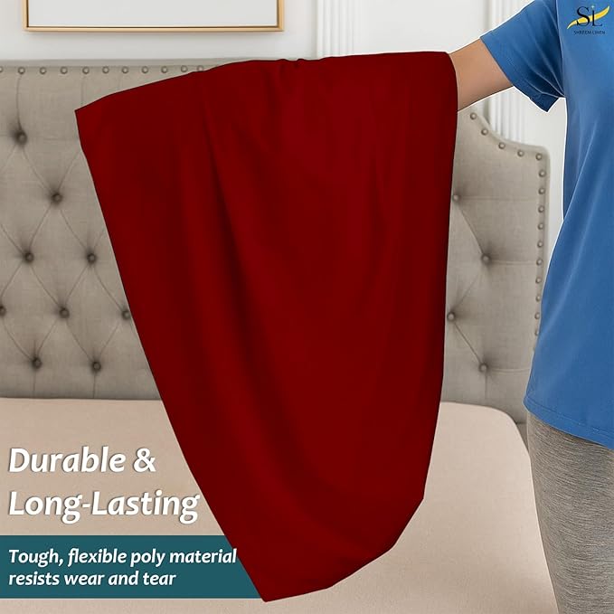 RV King Mattress Protector Fitted Sheet Style - Waterproof Vinyl Mattress Cover, Breathable, Bed Wetting & Spill Protection, Fits Mattresses up to 9" Deep (Burgundy)