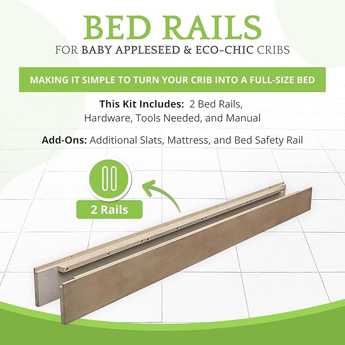 Full-Size Conversion Kit Bed Rails for Baby Appleseed and Eco-Chic Convertible Cribs - Solid Wood Rail - Toddler and Adult Bed Rail for Full-Size Beds - Nursery and Baby Furniture (Willow, Option 1)