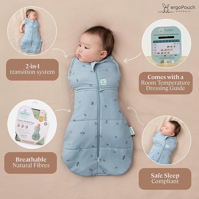 ergoPouch Cocoon Swaddle Sack 0.2 TOG - Baby Sleep Sack, Gentle Snug Fit Helps Calm Startle Reflex, Ideal for Arms In/Out Sleeping, Soft Breathable Fabric for Better Sleep (6-12 Months, Daisies)
