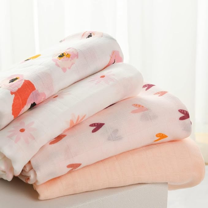 Momcozy Muslin Swaddle Blankets, 4 Pack Soft and Breathable Skin-Friendly Large 47 X 47 Inches Neutral Matching Baby Swaddling Receiving Blankets for Newborn Girls and Boys