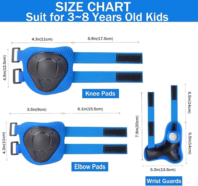 Kids/Youth Knee Pads Elbow Pads for 3-14Years Boys Girls 6 in 1 Kids Protective Gear Set Adjustable for Skating Cycling Bike Rollerblading Scooter Roller Skates