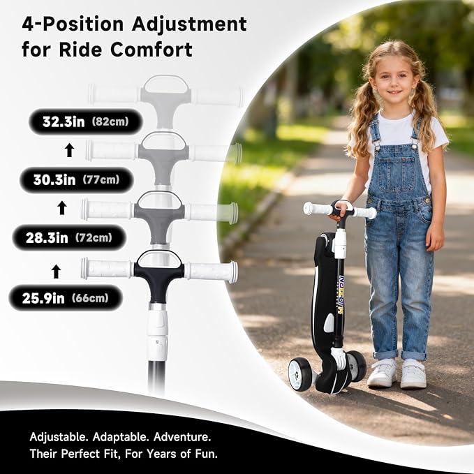 Nattork Kids Scooter for Age 3-8, Toddler Scooter with 4 Adjustable Height for Boys & Girls, Light Up 3-Wheels Foldable Kick Scooter, Lean to Steer, 120LB Weight Capacity