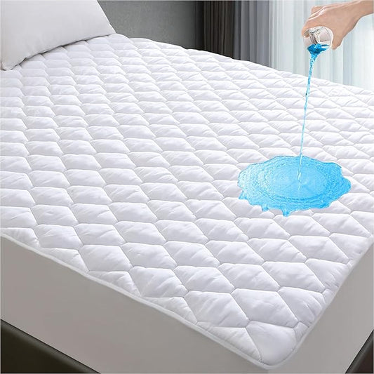 Lunsing Soft California King Waterproof Mattress Protector, Breathable Cal King Size Mattress Pad Cover, 6-18 Inches Deep Pocket, White
