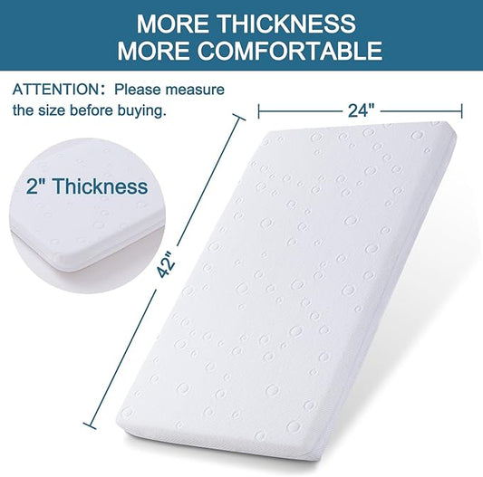 Baby Bassinet Mattress, 42" x 24" x 2" Dual Sided Gel Memory Foam Mattress with Breathable Removable Soft Cover Fit for Baby Bjorn, Guava Lotus and Dream on Me Travel Crib Light Playard