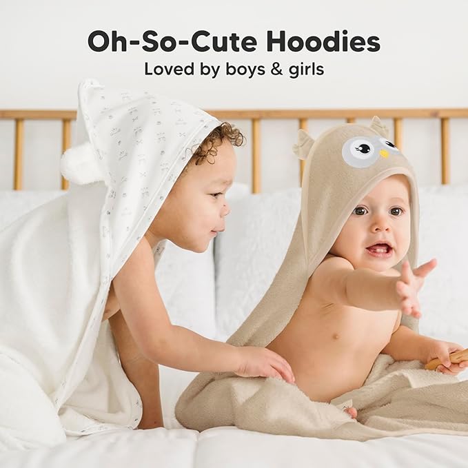 KeaBabies Hooded Baby Towel for Newborn - Viscose Derived from Bamboo Large Baby Bath Towels with Hood for Boys, Girls, Toddler, Extra Absorbent & Soft Newborn Bath Essentials (Owl, Regular)