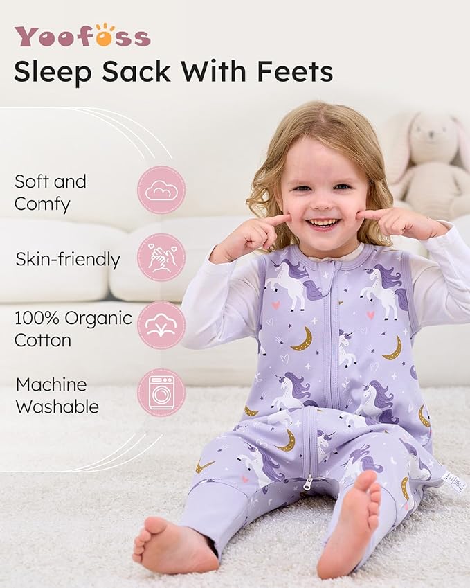 Yoofoss Toddler Sleep Sack With Feet 12-24 Months 100% Organic Cotton Baby Sleep Sack with Legs Toddler Wearable Blanket with 2-Way Zipper