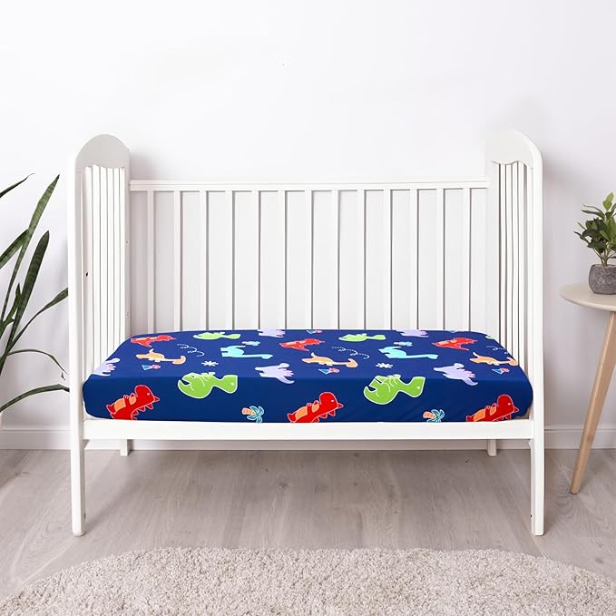 UOMNY Crib Sheet, Dinosaur Crib Sheets Baby Sheet for Standard Crib and Toddler Mattresses Nursery Bedding Sheet Crib Mattress Sheets for Boys and Girls 1 Pack Toddler Sheet