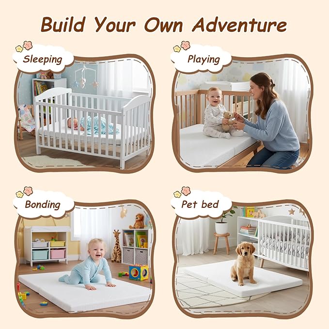 Pack and Play Mattress 38"x26", Waterproof Portable Crib Pack N Play Mattresses with Washable Cover and Travel Bag, Breathable Soft Foam Playpen Mattress for Baby Toddler