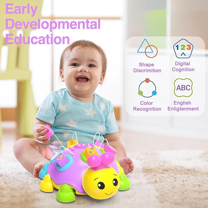 Musical Ladybug Baby Toys 6-12 Months, Infant Early Educational Learning Toy for 1+ Year Old Girl, First Birthday Gift Toys for 7 8 9 10 11 Months Newborn Girls (Purple)