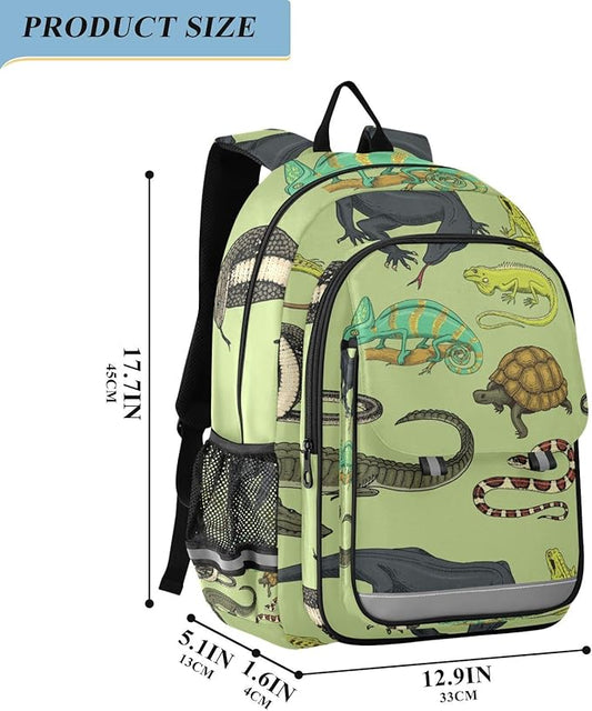 Jucciaco Reptiles and Amphibians School Backpack Laptop Travel Daypack for Kids Girls Boys, Personalized Computer Notebooks Bookbag with Adjustable Padded Straps