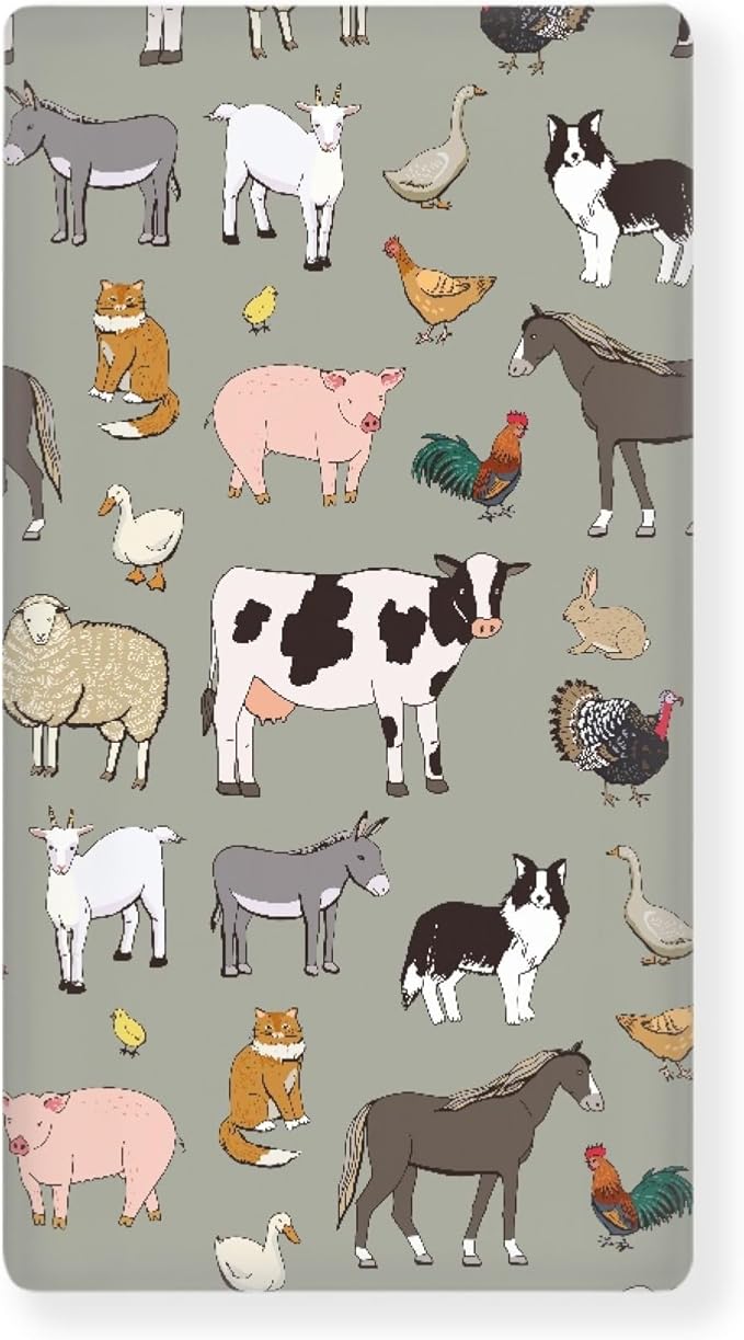 Farm Animals Fitted Crib Sheet for Boys Girls Cow Sheep Rooster Pig Horse Baby Sheet for Standard Crib and Toddler Cute Animal Nursery Bed Mattress Sheets 28"x52"