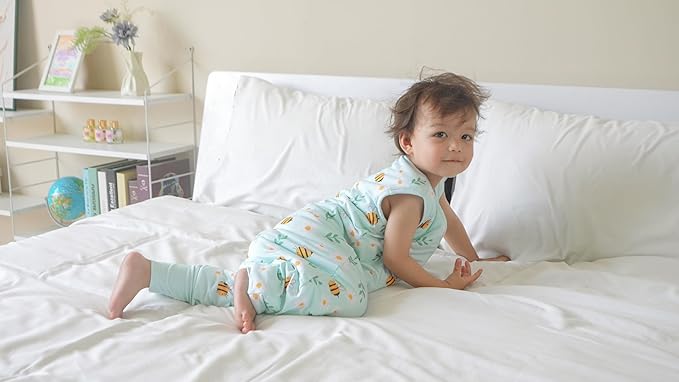 Baby/Toddler Sleep Sack with Legs, Rayon from Bamboo 95% + 5% Spandex, 1.0 TOG, 2‑Way Zipper Sleeping Bag, Walker‑Friendly 6-12M