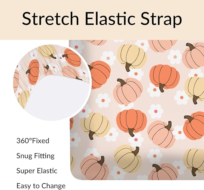 Autumn Pumpkin Boho Floral Baby Crib Sheets Fall Pumpkin Flowers Fitted Crib Mattress Cover Autumn Thanksgiving Harvest Toddler Baby Sheet for Standard Crib 28x52in